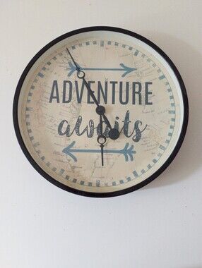 Adventure Awaits Vintage Style World Map Wall Clock Round Frame Quartz Decor